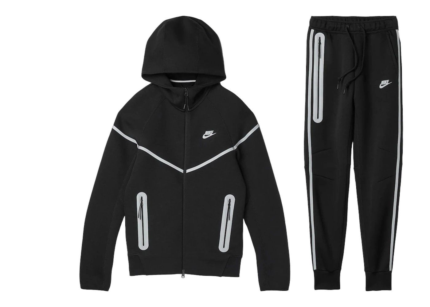Nike Sportswear Tech Fleece Full Zip Hoodie & Joggers Reflective Details Set Black/Bemis Silver