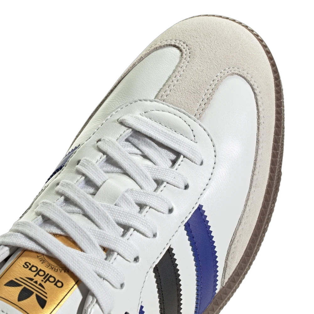 Adidas Samba OG Crystal White Active Blue Black, Crystal White/Active Blue/Matte Gold (ID1381)