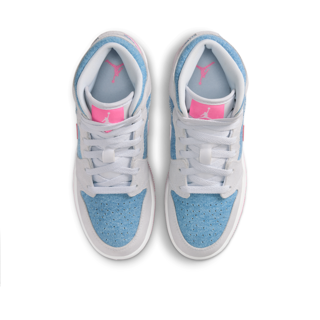 Air Jordan 1 Mid Denim Sequin, Cobalt Bliss/White/Pink Glow (HQ1999-400)