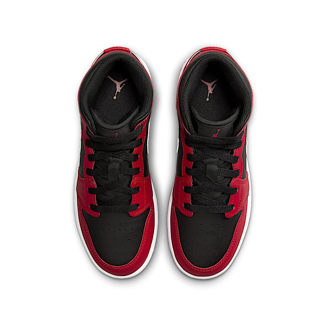 Air Jordan 1 Mid Gym Red Black White Swoosh, Black/Gym Red/White (DQ8423-061)