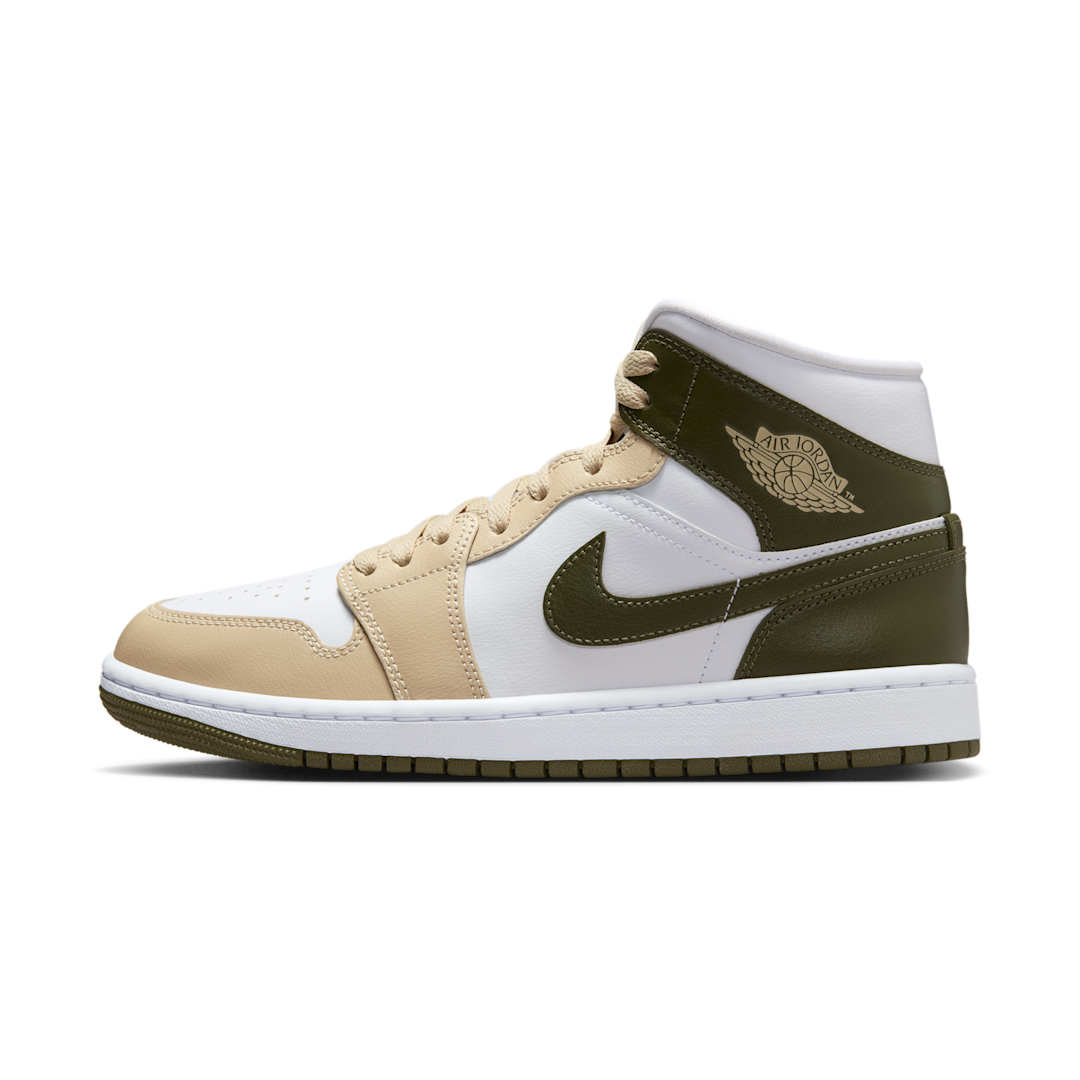 Air Jordan 1 Mid Military Drab, Tan/Olive/White (BQ6472-120)