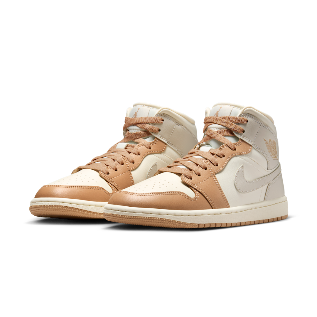 Air Jordan 1 Mid Tan Toe, Pale Ivory/Hemp/Sail/Light Orewood Brown (BQ6472-118)