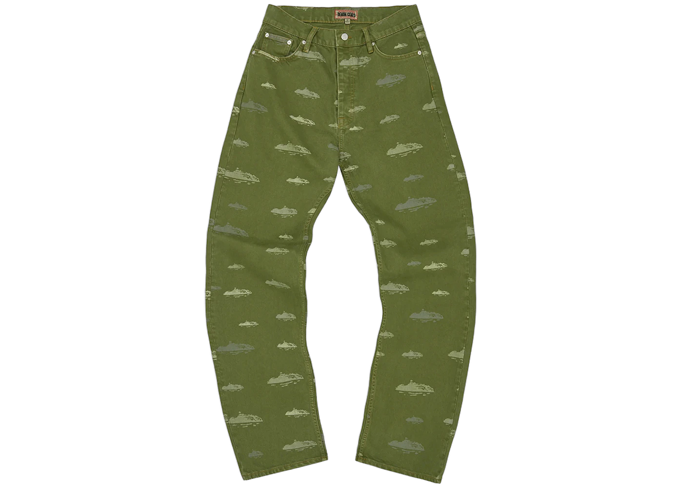 Corteiz Alcatraz Pattern Denim Jeans Khaki