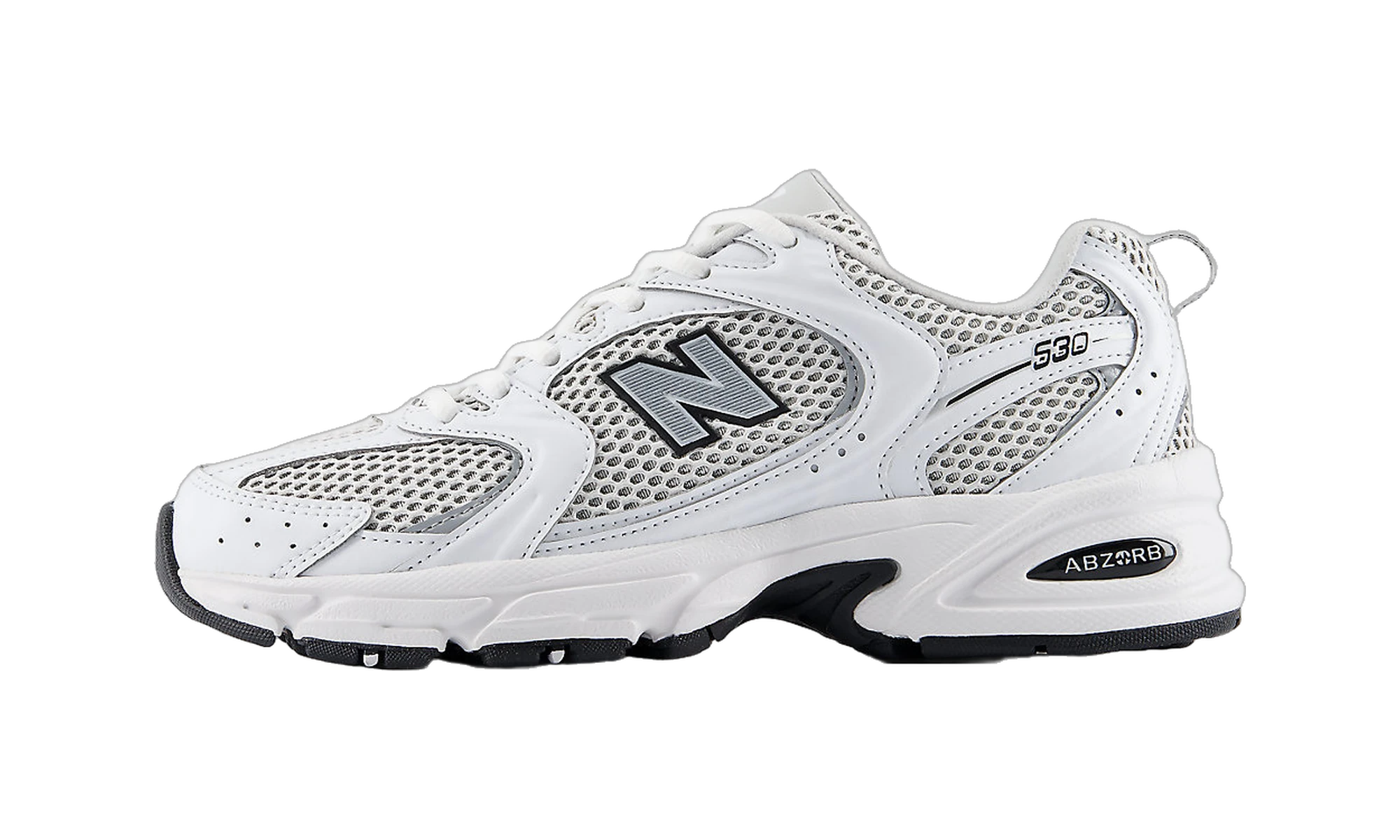 New Balance 530 White Silver Metallic Black Sole