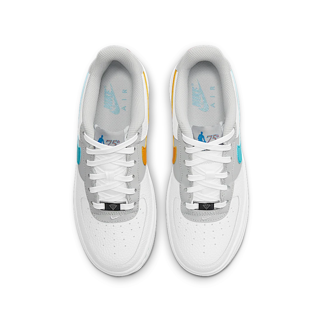Nike Air Force 1 Low EMB NBA 75th Anniversary Fiesta, White/Grey Fog/Sundial/Turquoise Blue (DJ9993-100)