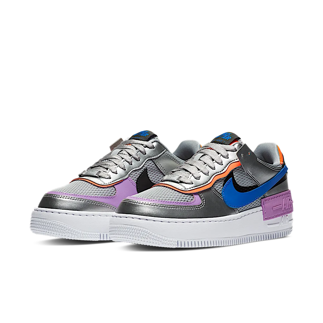 Nike Air Force 1 Low Shadow Metallic Silver, Metallic Silver/Fuchsia Glow-Hyper Crimson-Racer Blue (CW6030-001)