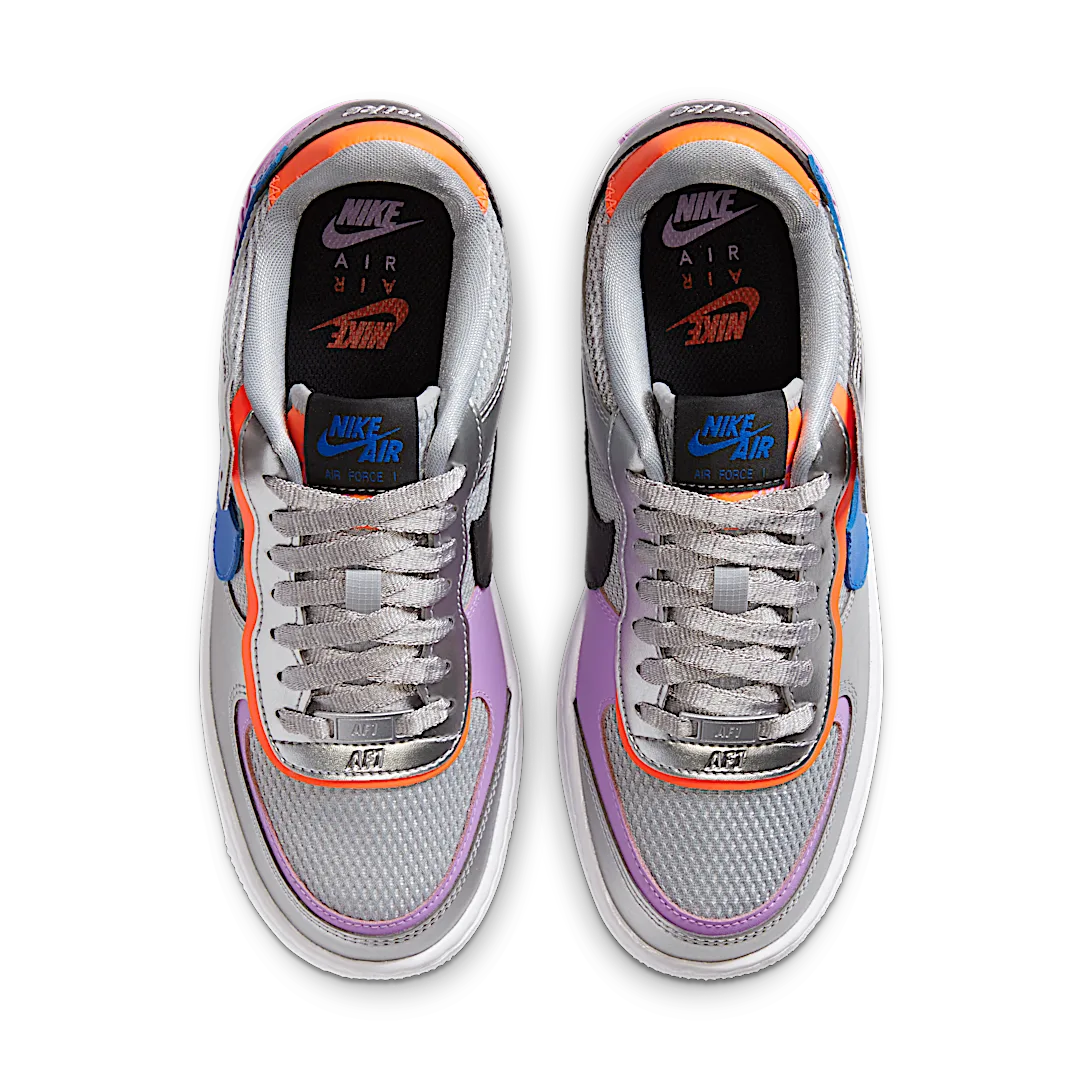 Nike Air Force 1 Low Shadow Metallic Silver, Metallic Silver/Fuchsia Glow-Hyper Crimson-Racer Blue (CW6030-001)