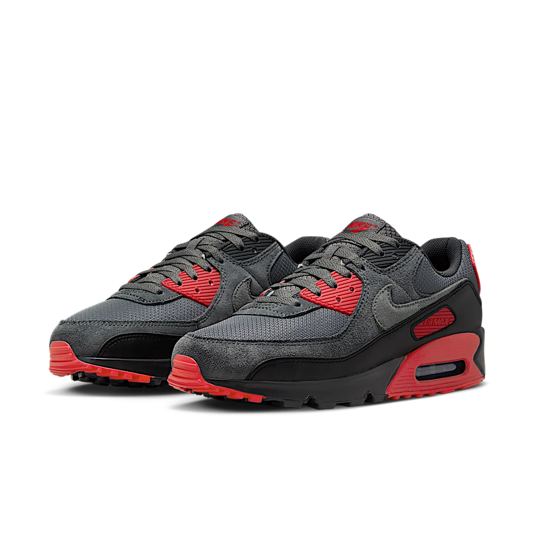 Nike Air Max 90 Smoke Grey Fire Red, Black/Smoke Grey/Iron Grey/Fire Red/Dark Smoke Grey (DM0029-007)