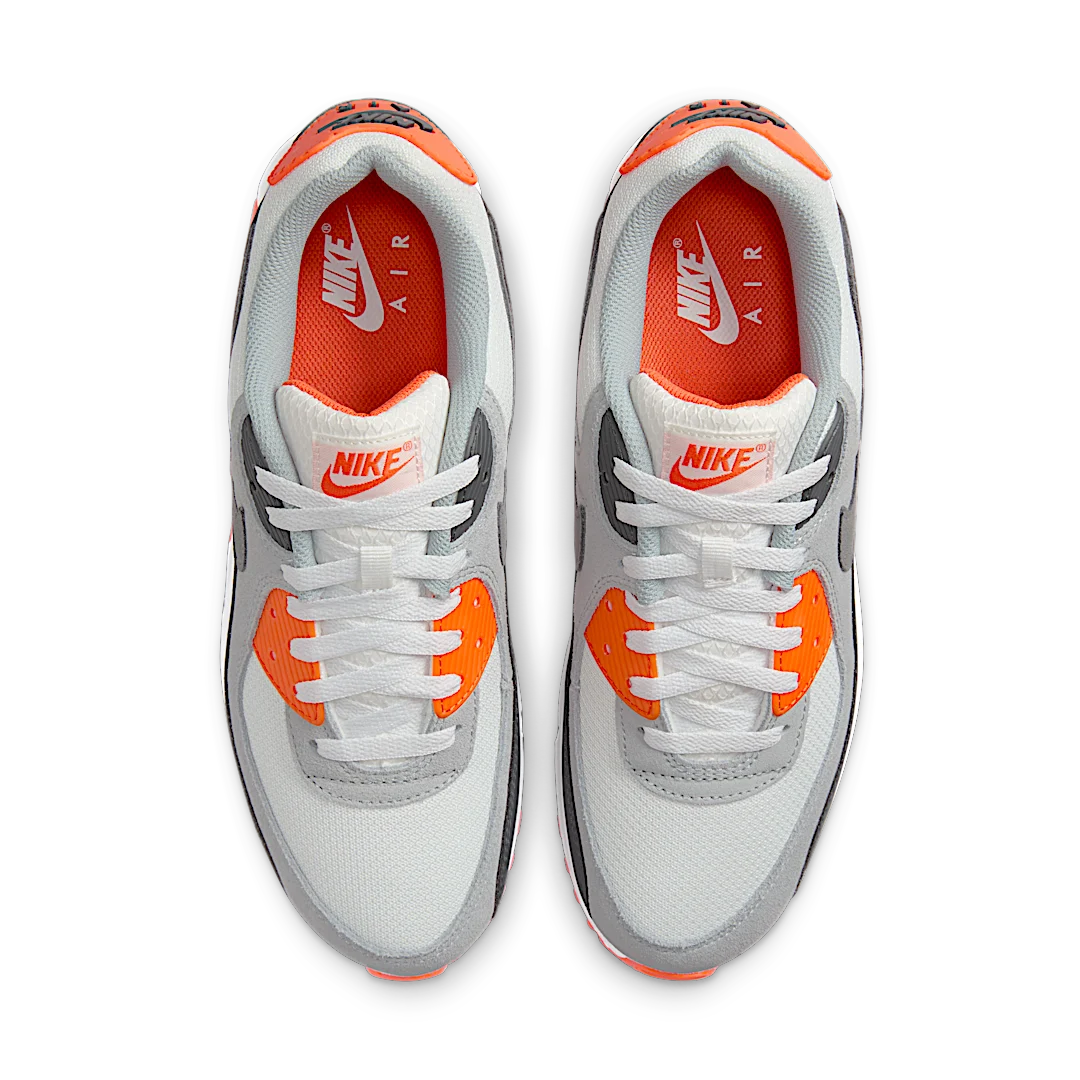 Nike Air Max 90 Summit White Safety Orange Dark Smoke Grey Smoke Grey, Summit White/Safety Orange/Dark Smoke Grey/Smoke Grey (DM0029-108)