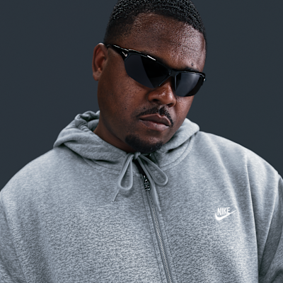 Nike Club Full-Zip Fleece Hoodie Dark Grey Heather/Light Smoke Grey/White