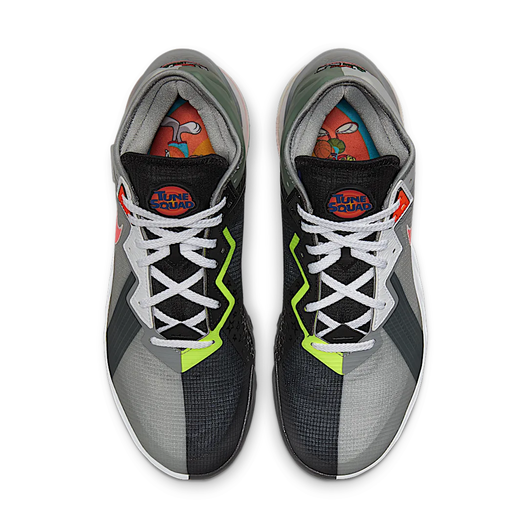 Nike LeBron 18 Low Bugs vs Marvin Space Jam, Light Smoke Grey/Black-White-Sunset Pulse (CV7562-005)