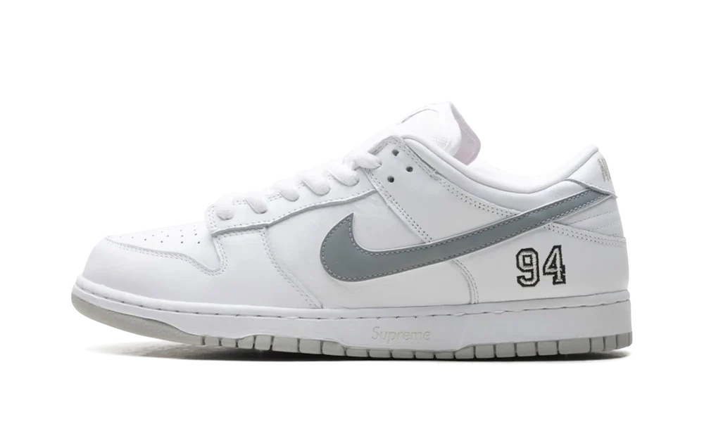 Nike SB Dunk Low Supreme 94 White Metallic Silver