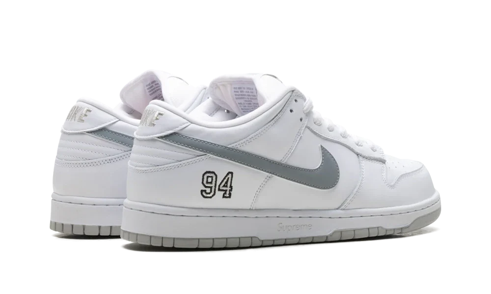 Nike SB Dunk Low Supreme 94 White Metallic Silver, White/Metallic Silver/White (HQ8487-100)