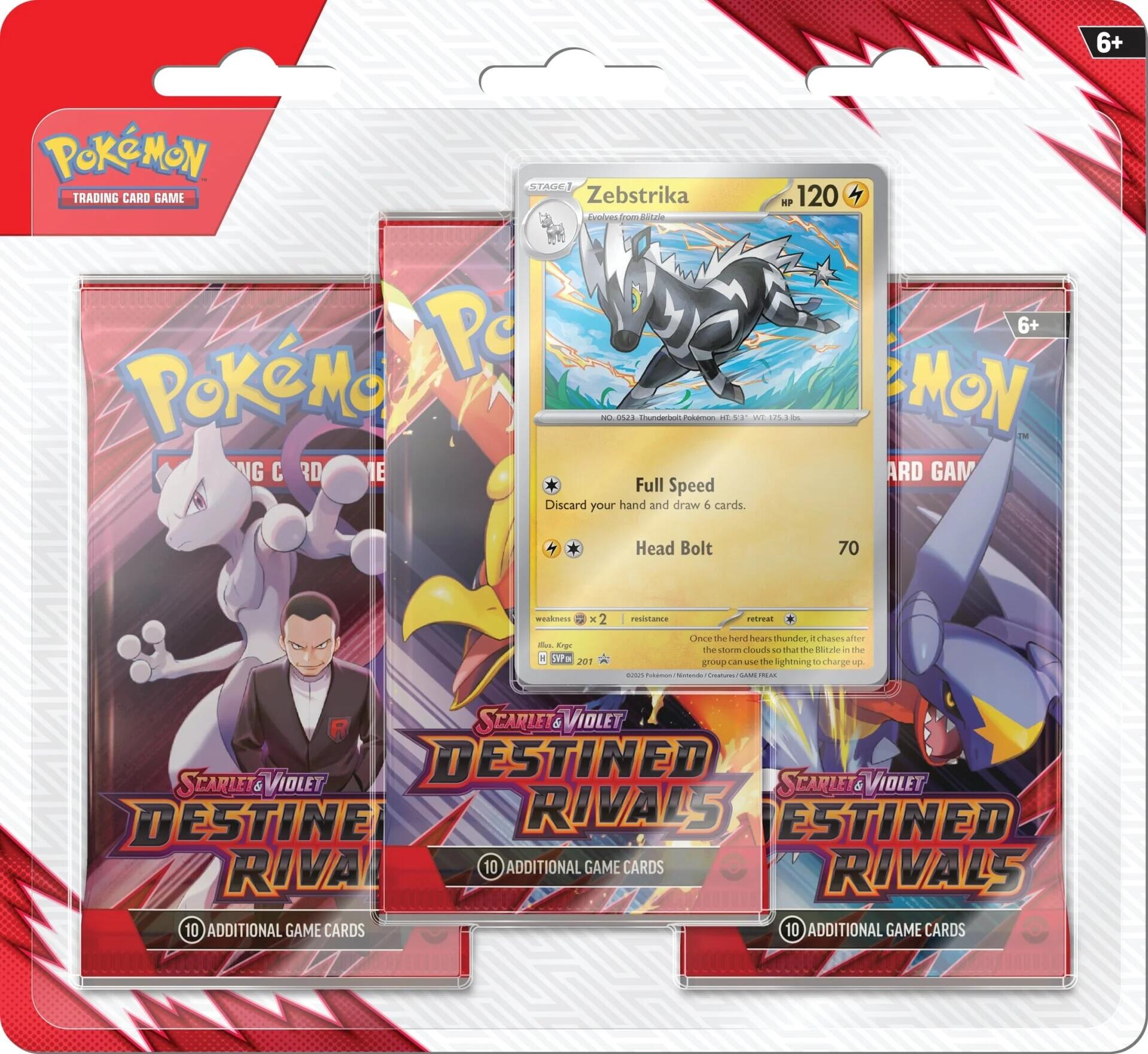 Pokémon TCG Destined Rivals: Zebstrika 3-Pack Blister