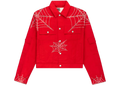 Sp5der Web Denim Cropped Trucker Jacket Red