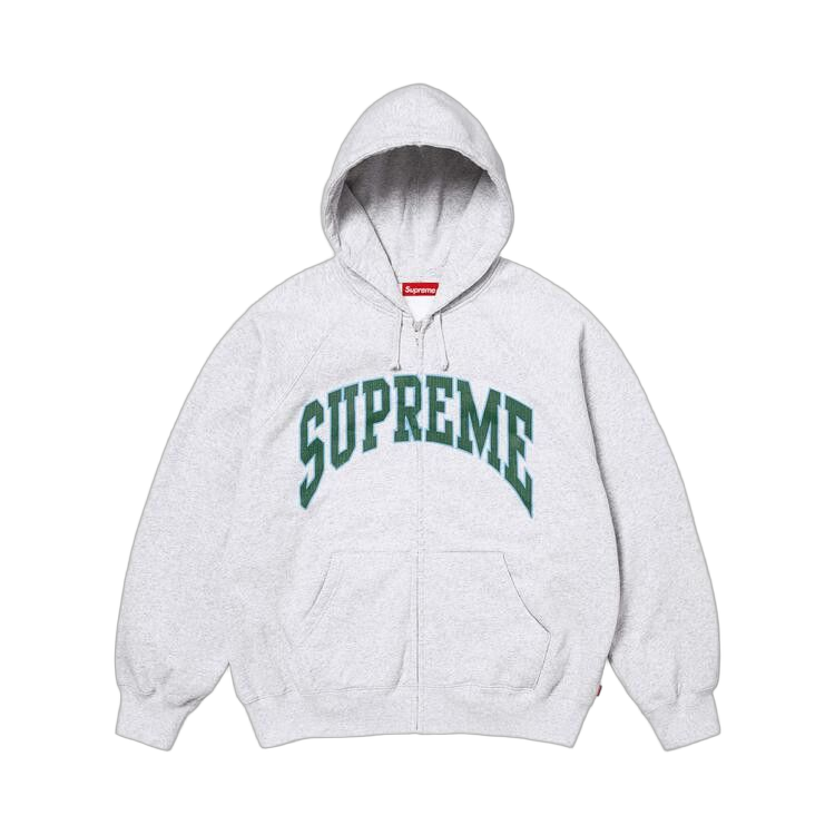 Supreme Cracked Raglan Zip Up Hooded Sweatshirt Ash Grey
