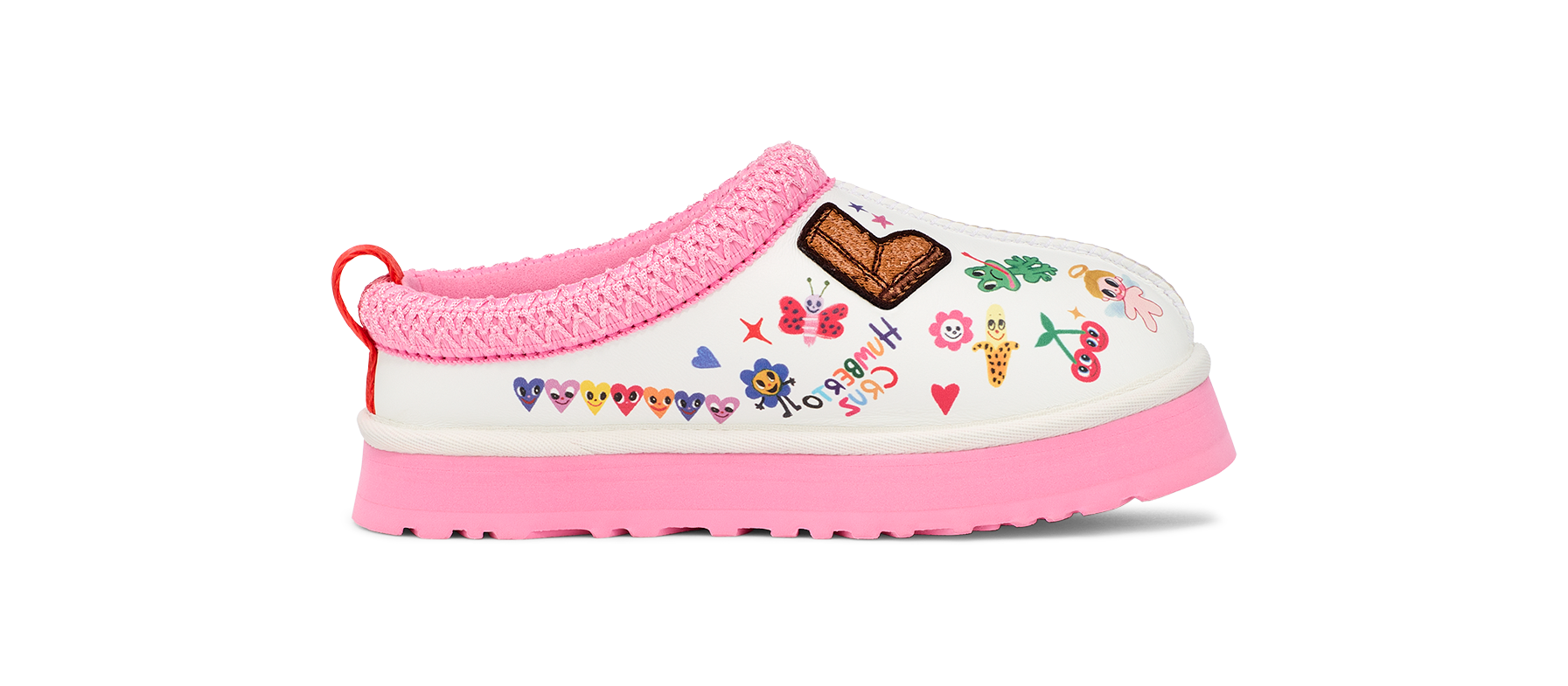 UGG Tazz Slipper Humberto Cruz Pop Sketch (Kids), White/Pink (1154433K-WHT)