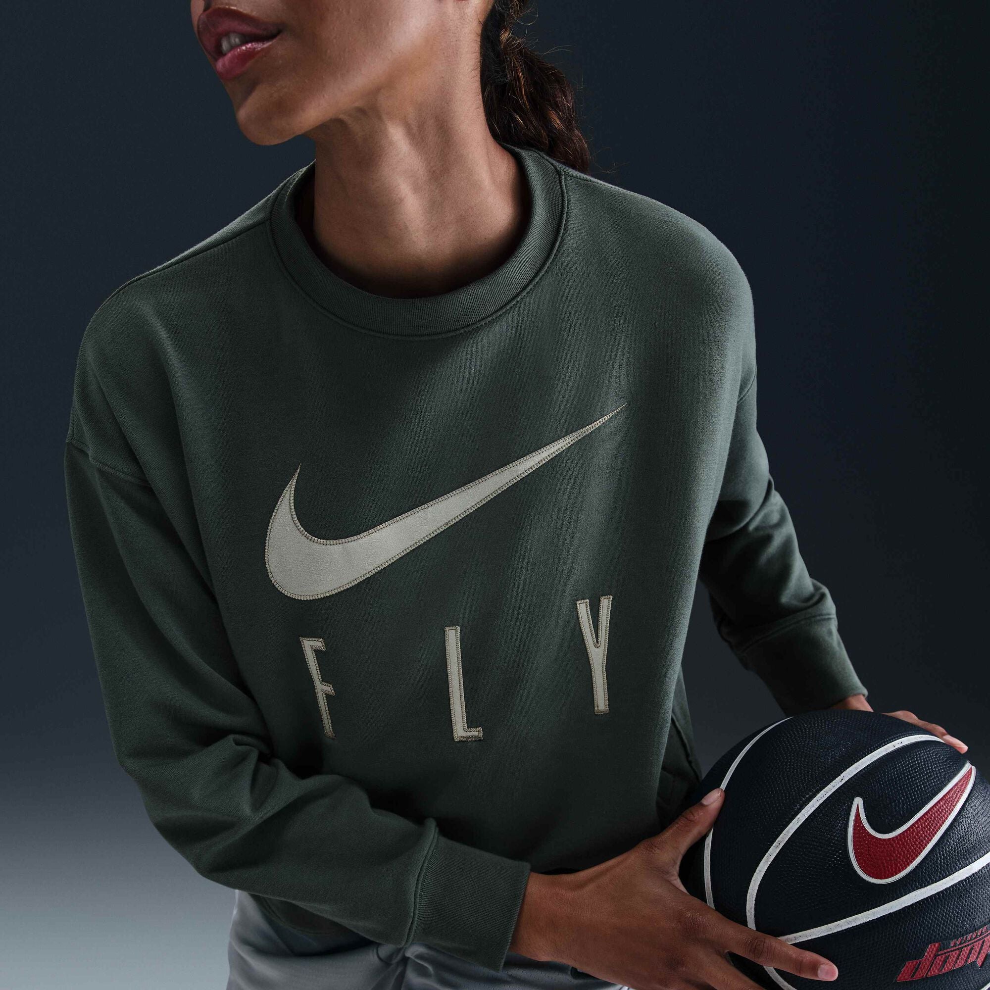 Nike Swoosh Fly Dri-FIT French Terry Crew-Neck Basketball Sweatshirt Vintage Green/Jade Horizon/White