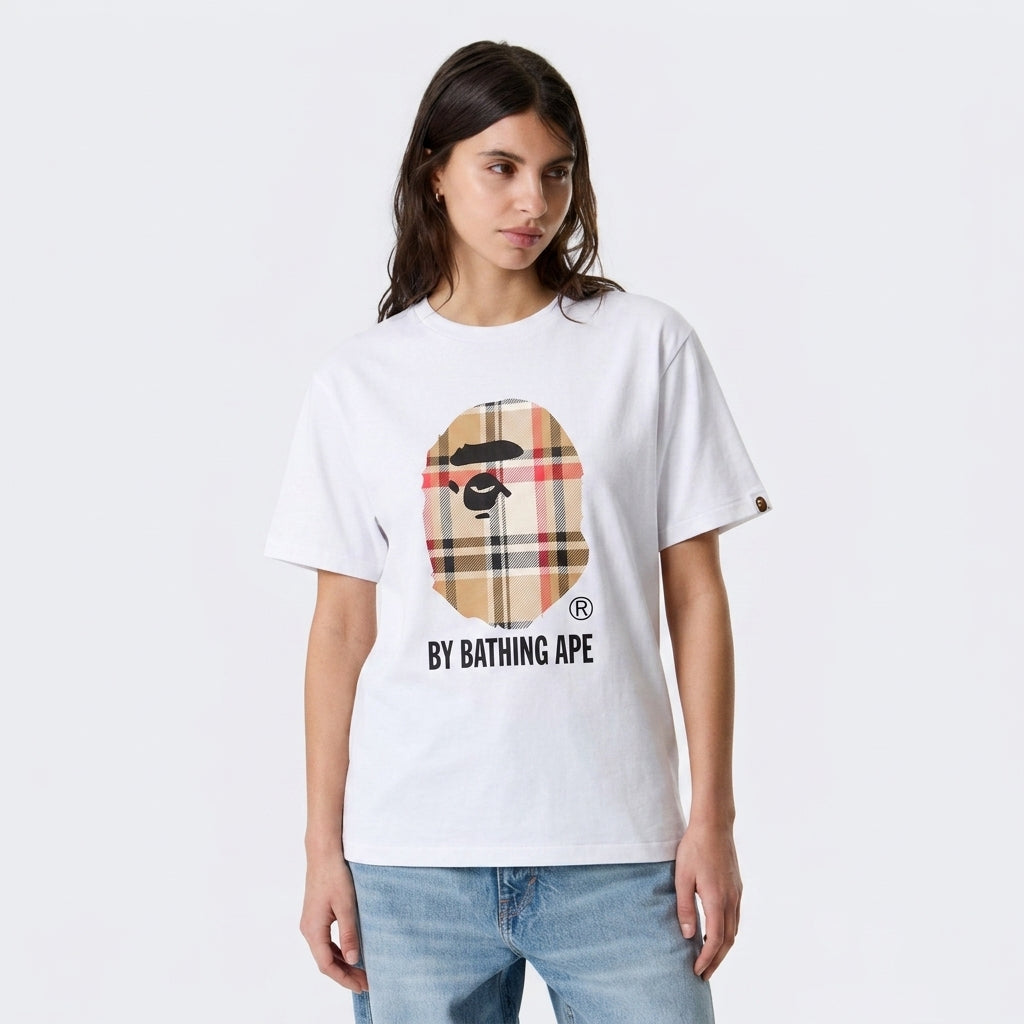 BAPE A Bathing Ape Check T-Shirt White Beige