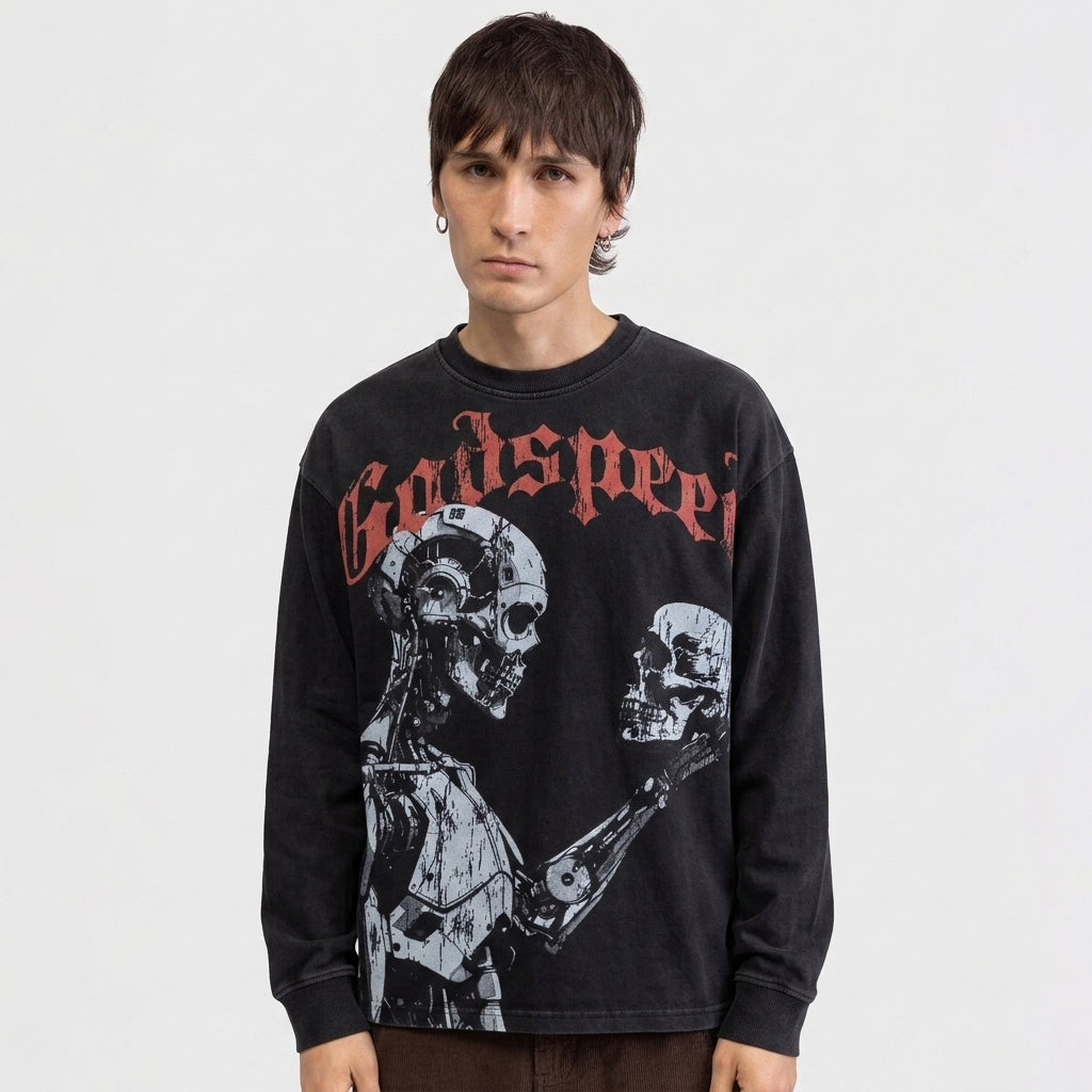 Godspeed Mankind vs AI L/S T-shirt Black Wash