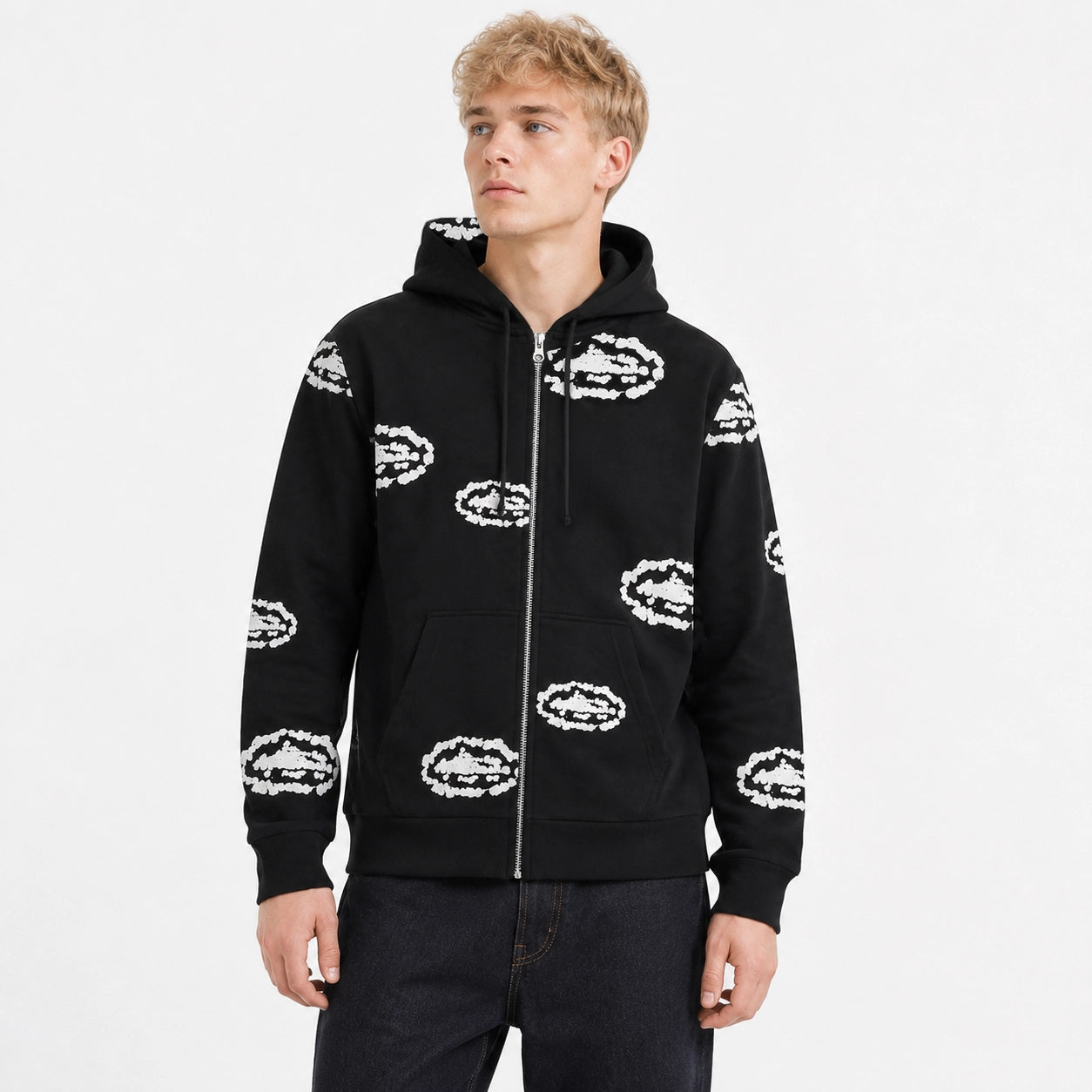 Denim Tears x Corteiz Cotton Wreath Zip Hoodie Black