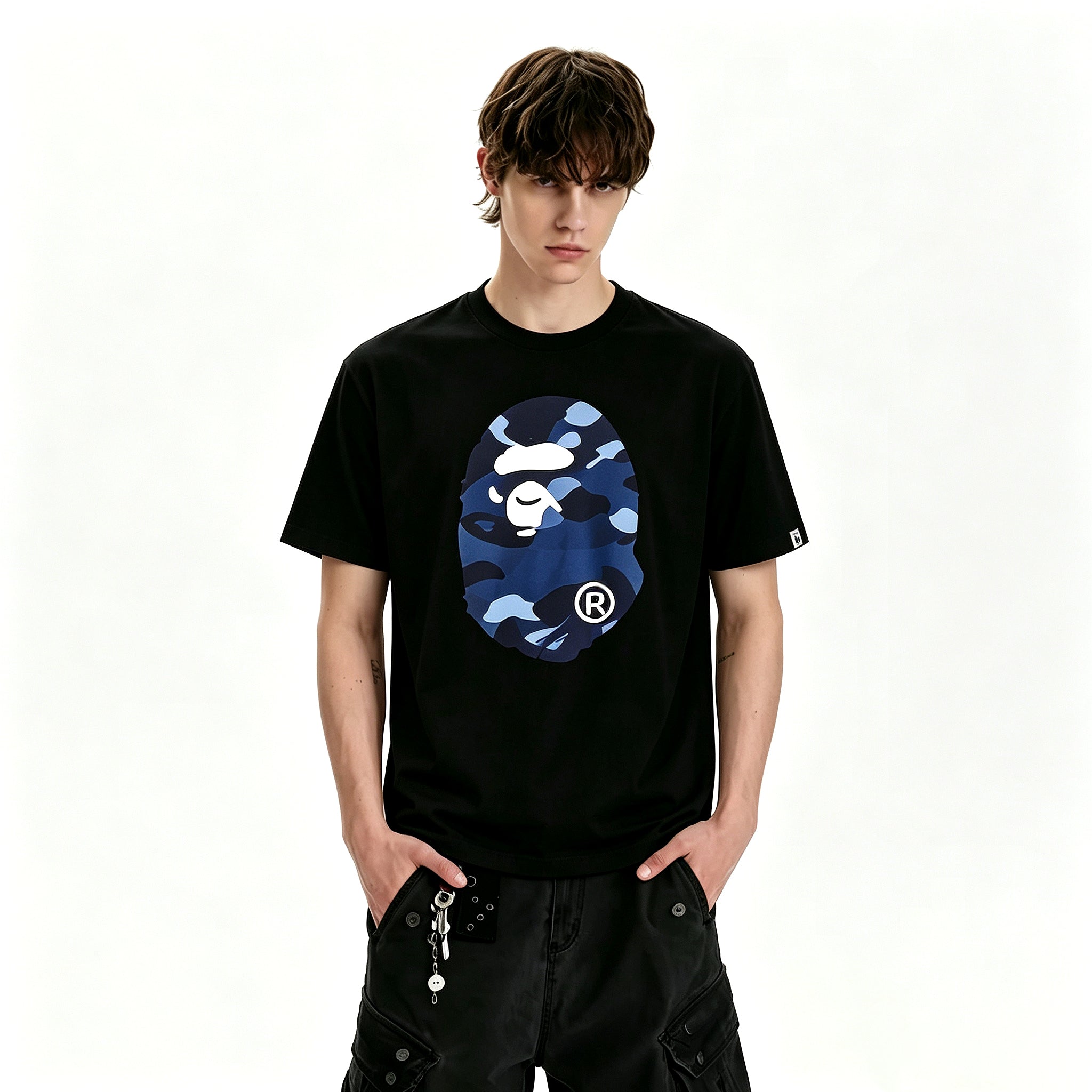 BAPE Color Camo Big Ape Head T-Shirt Black Navy
