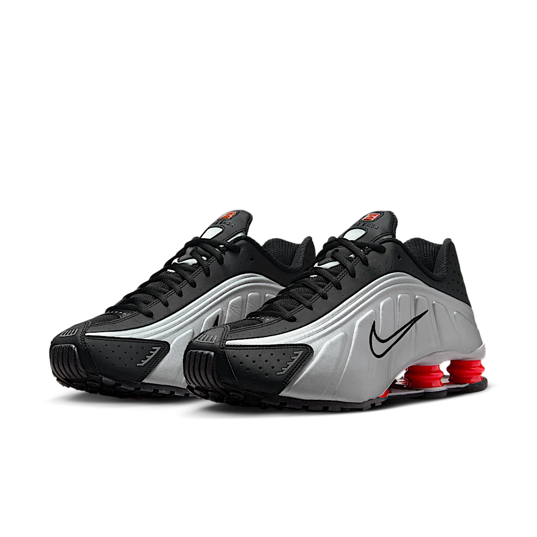 Nike Shox R4 Black Metallic Silver (2018/2024), Black/Metallic Silver-Max Orange (BV1111-008)