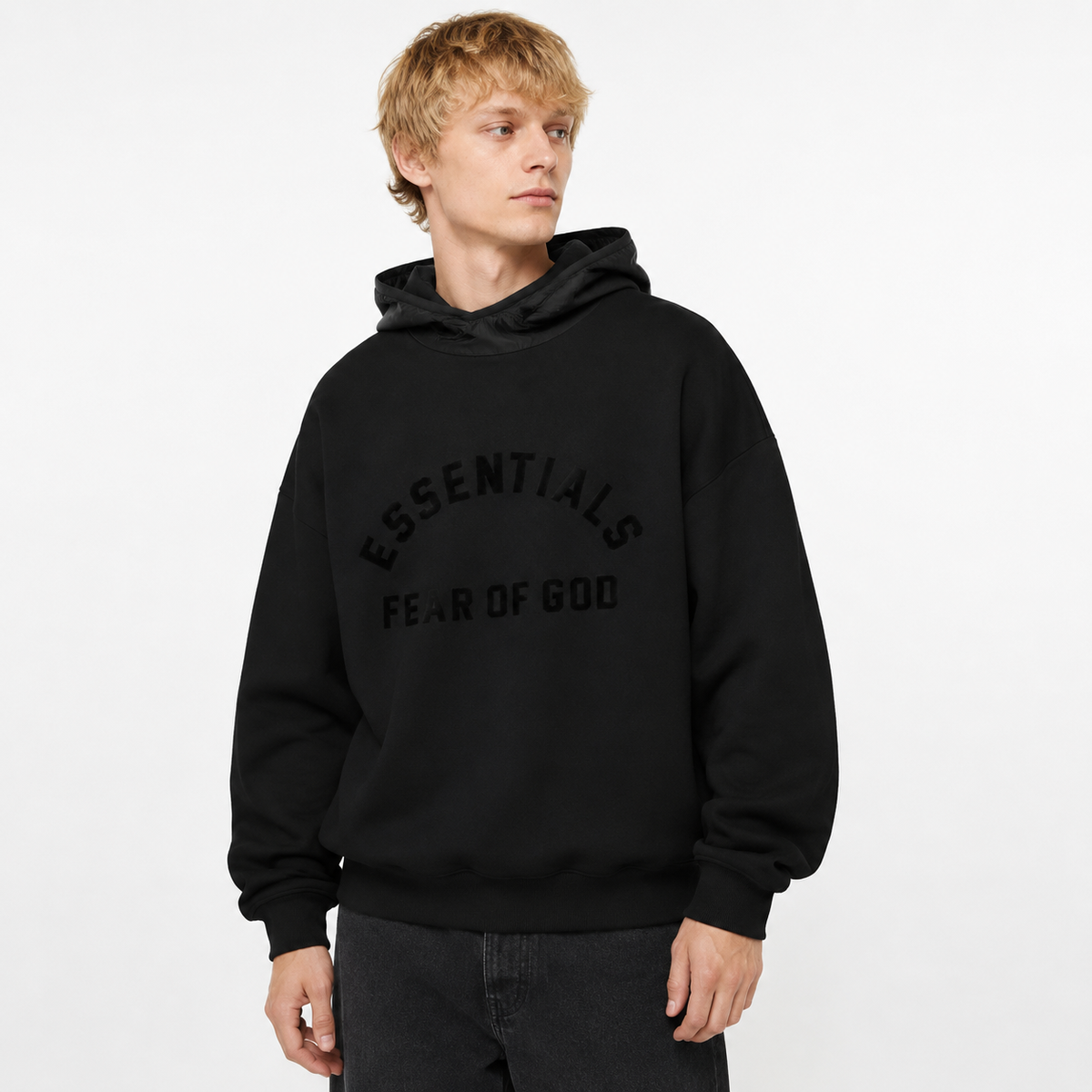 Fear of God Essentials Nylon Fleece Hoodie Jet Black/Jet Black