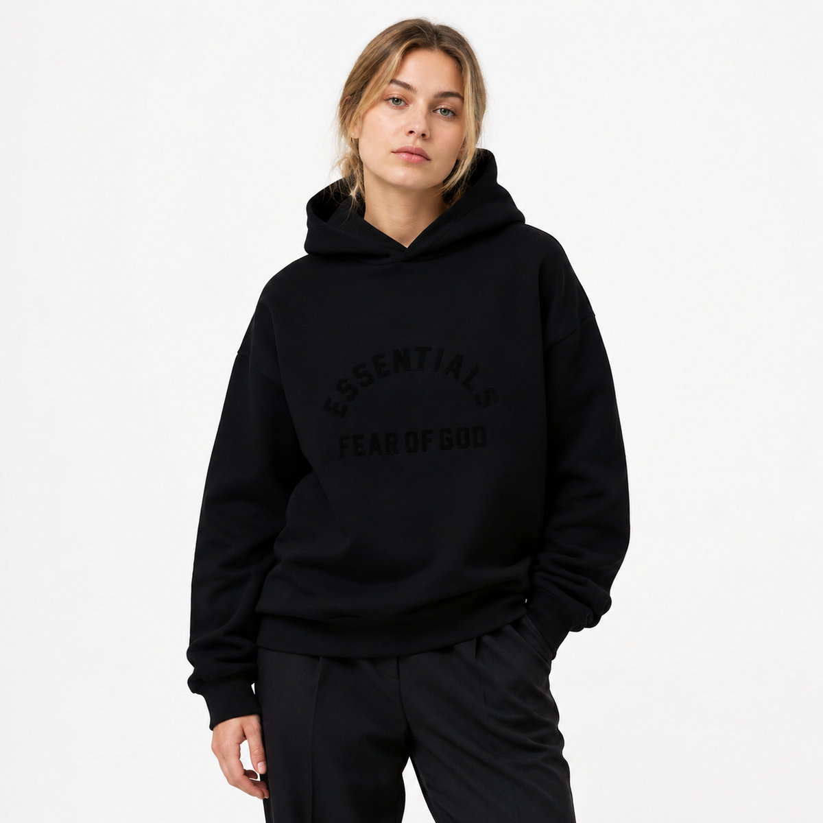 Fear of God Essentials Arch Logo Hoodie Jet Black