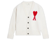 Ami Paris Ami De Coeur Felted Merino Wool Cardigan Black/Red