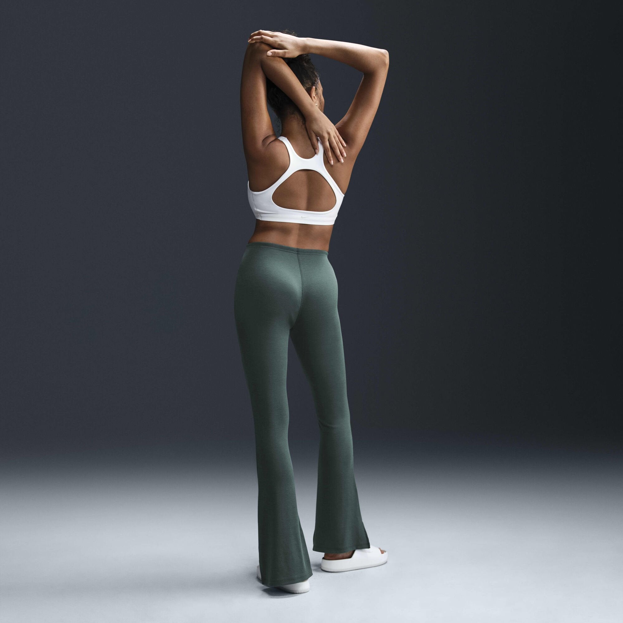 Nike Sportswear Chill Knit Tight Mini-Rib Flared Leggings Vintage Green/Sail - Sneak