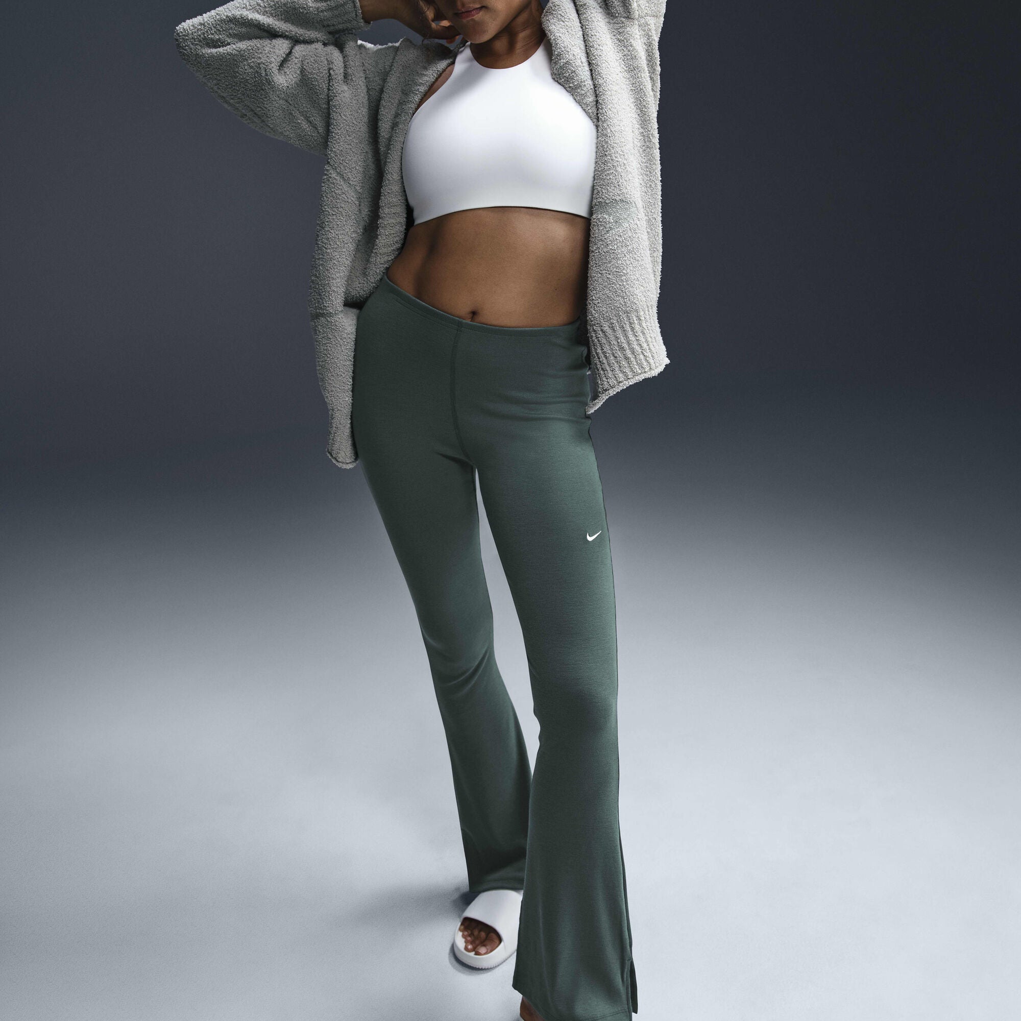 Nike Sportswear Chill Knit Tight Mini-Rib Flared Leggings Vintage Green/Sail - Sneak