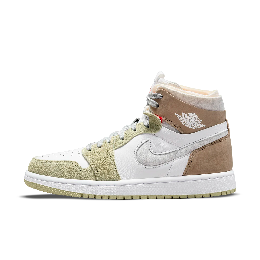 Air Jordan 1 High Zoom Air CMFT Olive Aura, White/Grey Heather-Olive Aura-Khaki (CT0979-102)