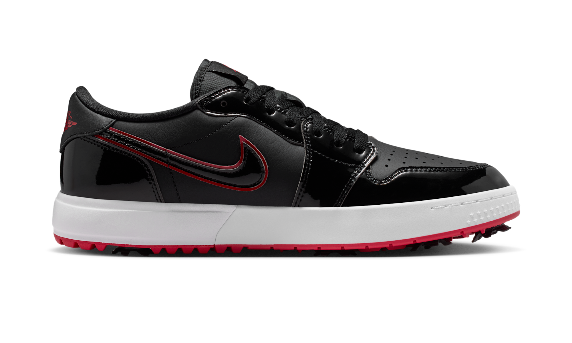 Air Jordan 1 Low Golf Spiked Bred Black Patent