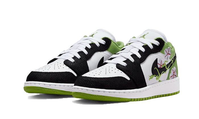 Air Jordan 1 Low SE Floral Vines, White/Black/Altitude Green/Lavender Mist/Vivid Green/Gym Red (DQ8389-100)