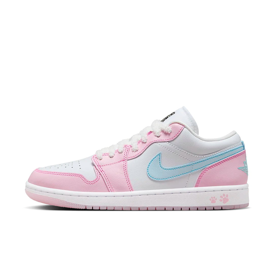 Air Jordan 1 Low SE Paw Print Pink Foam, White/White/Pink Foam/Glacier Blue (HM3706-141)