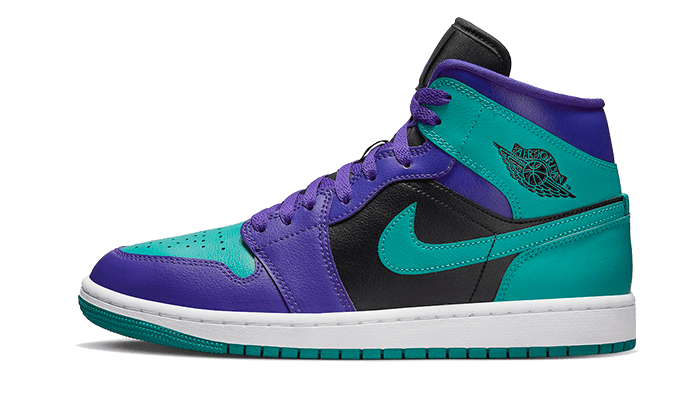 Air Jordan 1 Mid Black Grape, Dark Concord/New Emerald-Black-White (BQ6472-502)