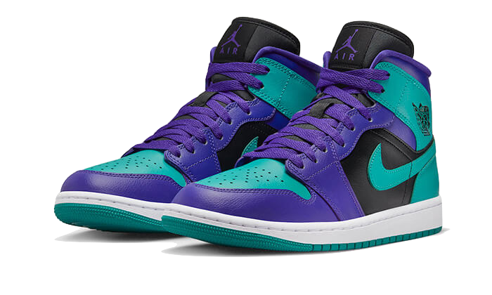 Air Jordan 1 Mid Black Grape, Dark Concord/New Emerald-Black-White (BQ6472-502)