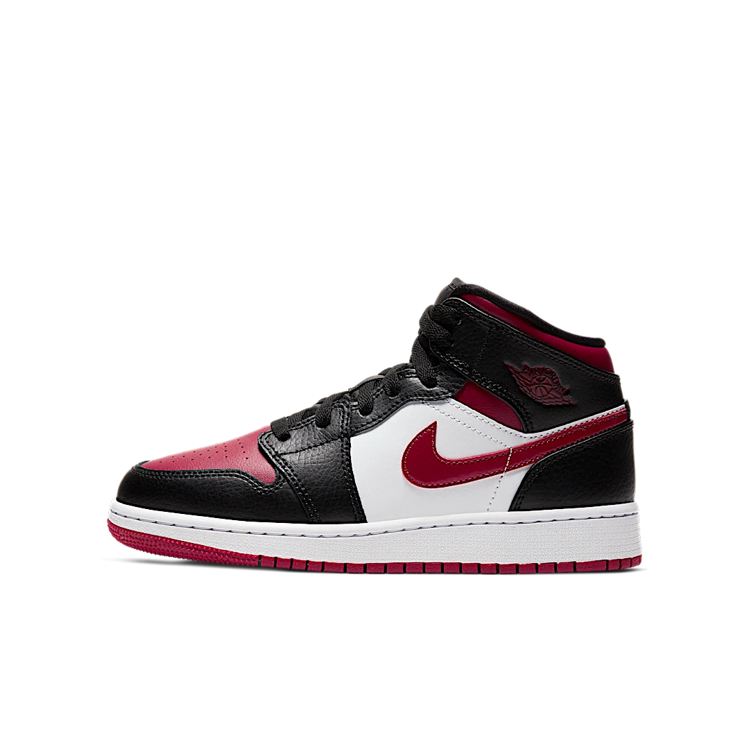 Air Jordan 1 Mid Bred Toe, Black/Noble Red-White (554725-066)