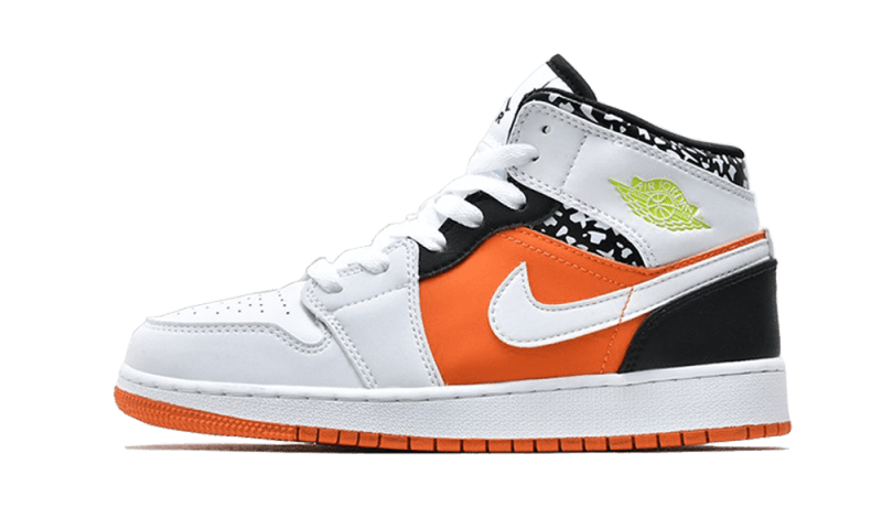 Air Jordan 1 Mid Composition Notebook, Orange/Volt-Black-White (554725-870)