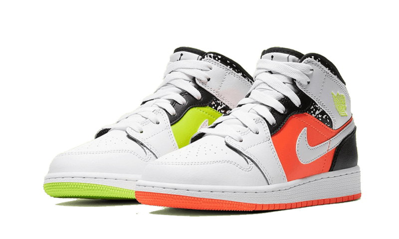 Air Jordan 1 Mid Composition Notebook, Orange/Volt-Black-White (554725-870)