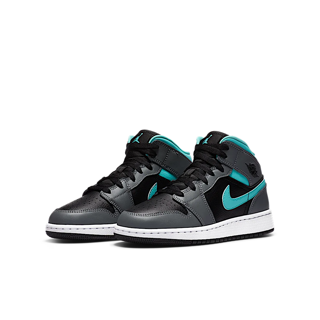 Air Jordan 1 Mid Grey Aqua, Black/Light Aqua-Dark Smoke Grey (554725-063)