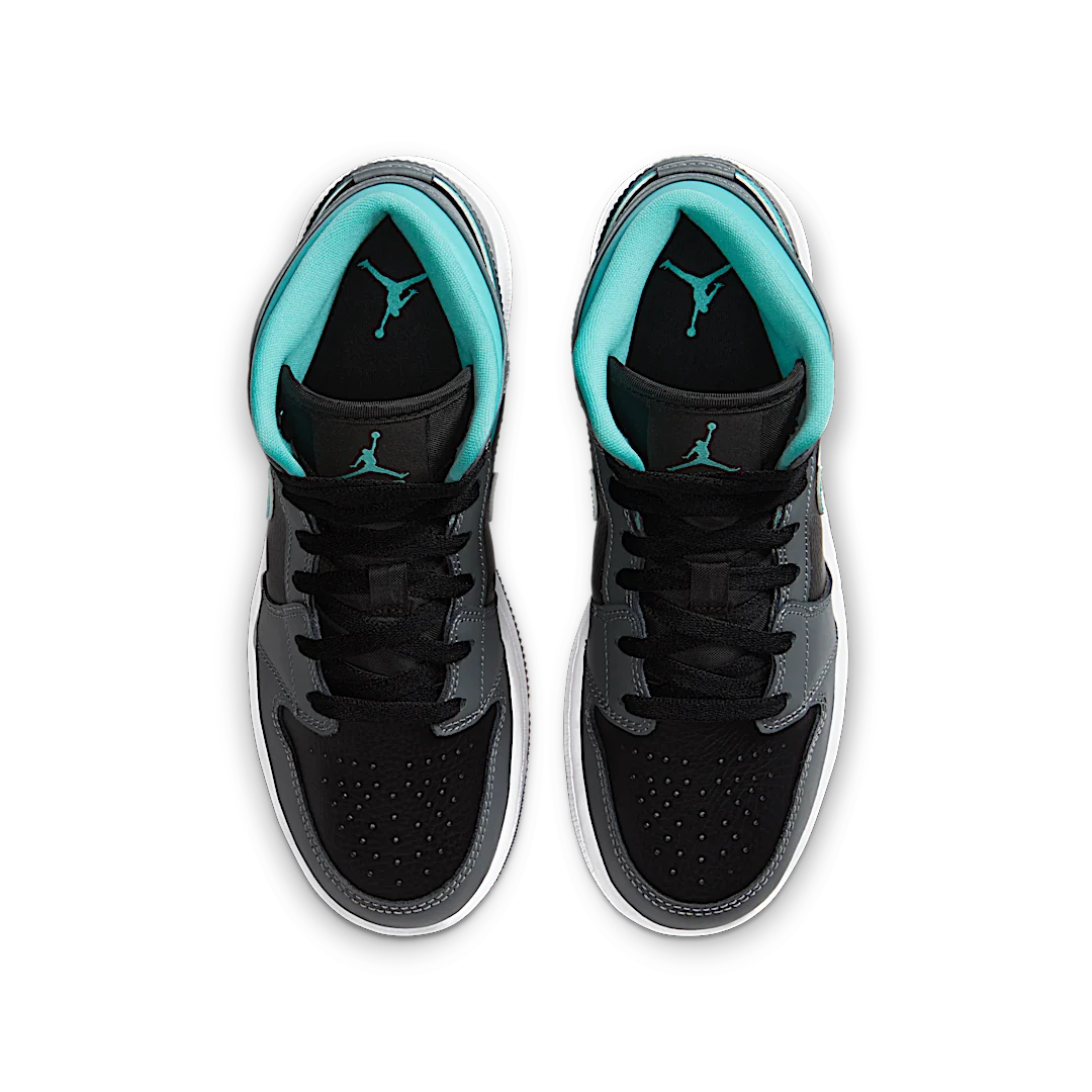 Air Jordan 1 Mid Grey Aqua, Black/Light Aqua-Dark Smoke Grey (554725-063)