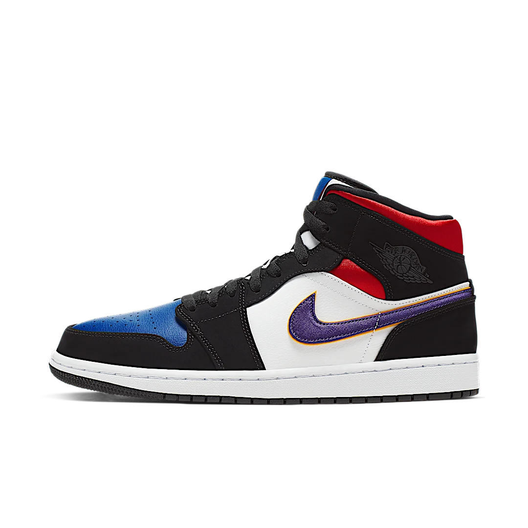 Air Jordan 1 Mid Lakers Top 3, Black/Field Purple-White-Gym Red-Rush Blue-Amarillo (852542-005)