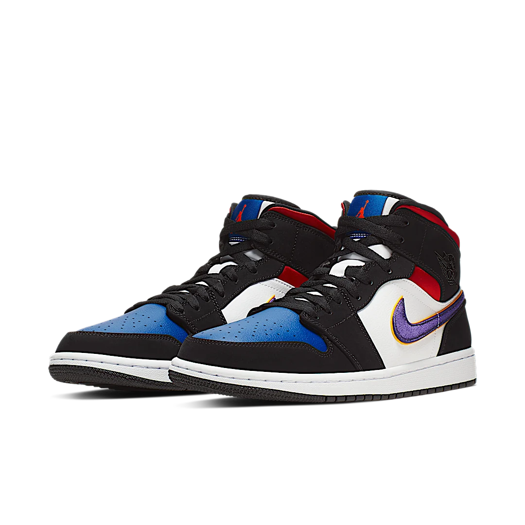 Air Jordan 1 Mid Lakers Top 3, Black/Field Purple-White-Gym Red-Rush Blue-Amarillo (852542-005)