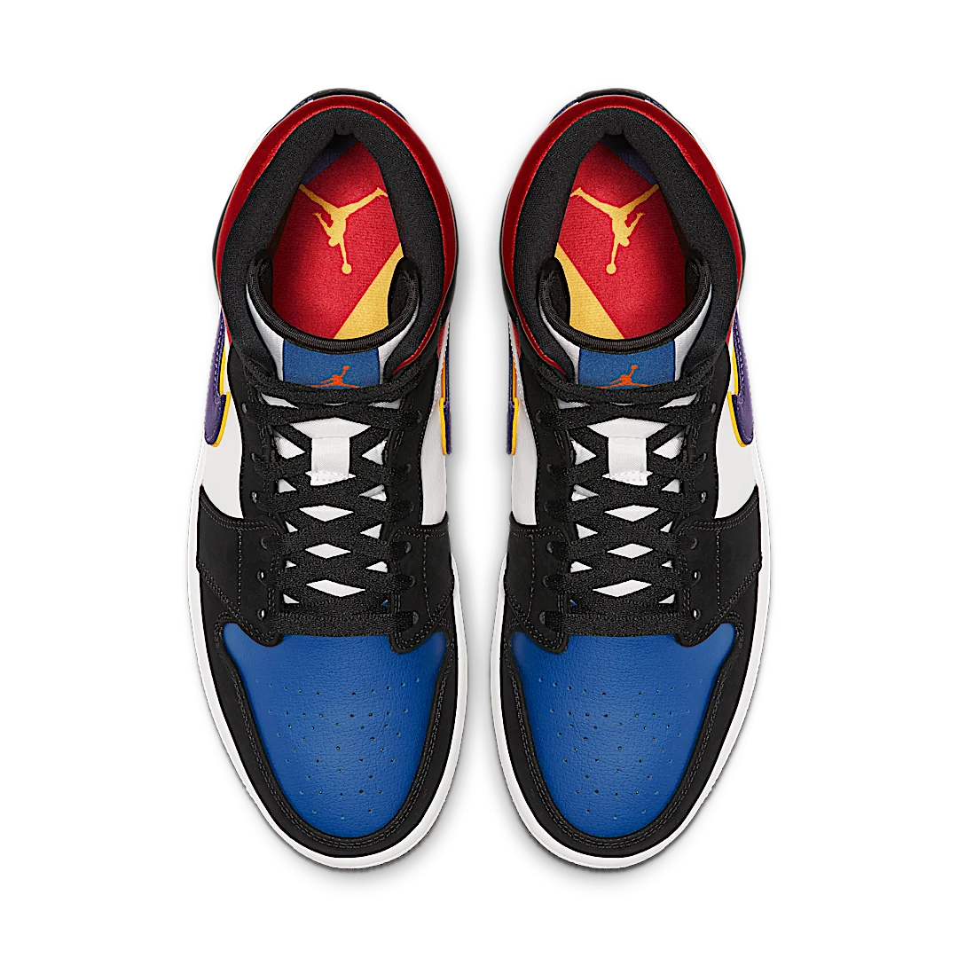 Air Jordan 1 Mid Lakers Top 3, Black/Field Purple-White-Gym Red-Rush Blue-Amarillo (852542-005)