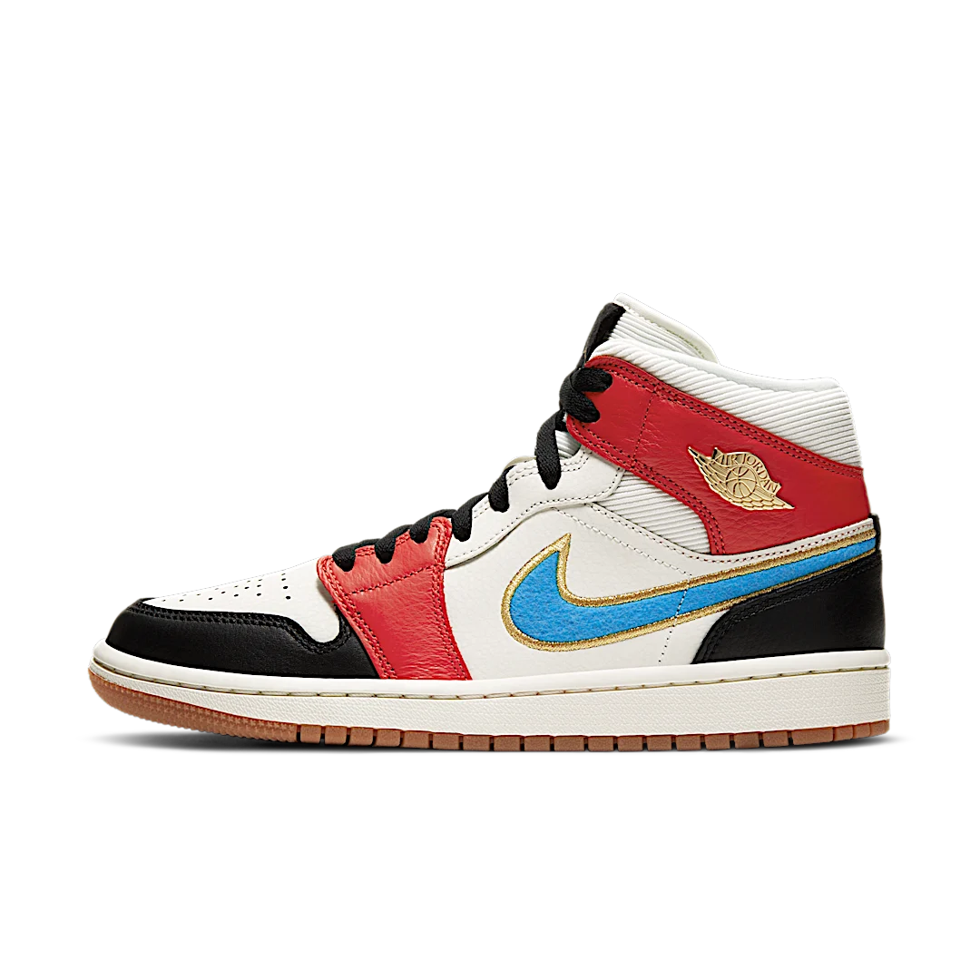 Air Jordan 1 Mid Let(Her)Man, Sail/Chile Red/Black/Light Photo Blue (DC1426-100)