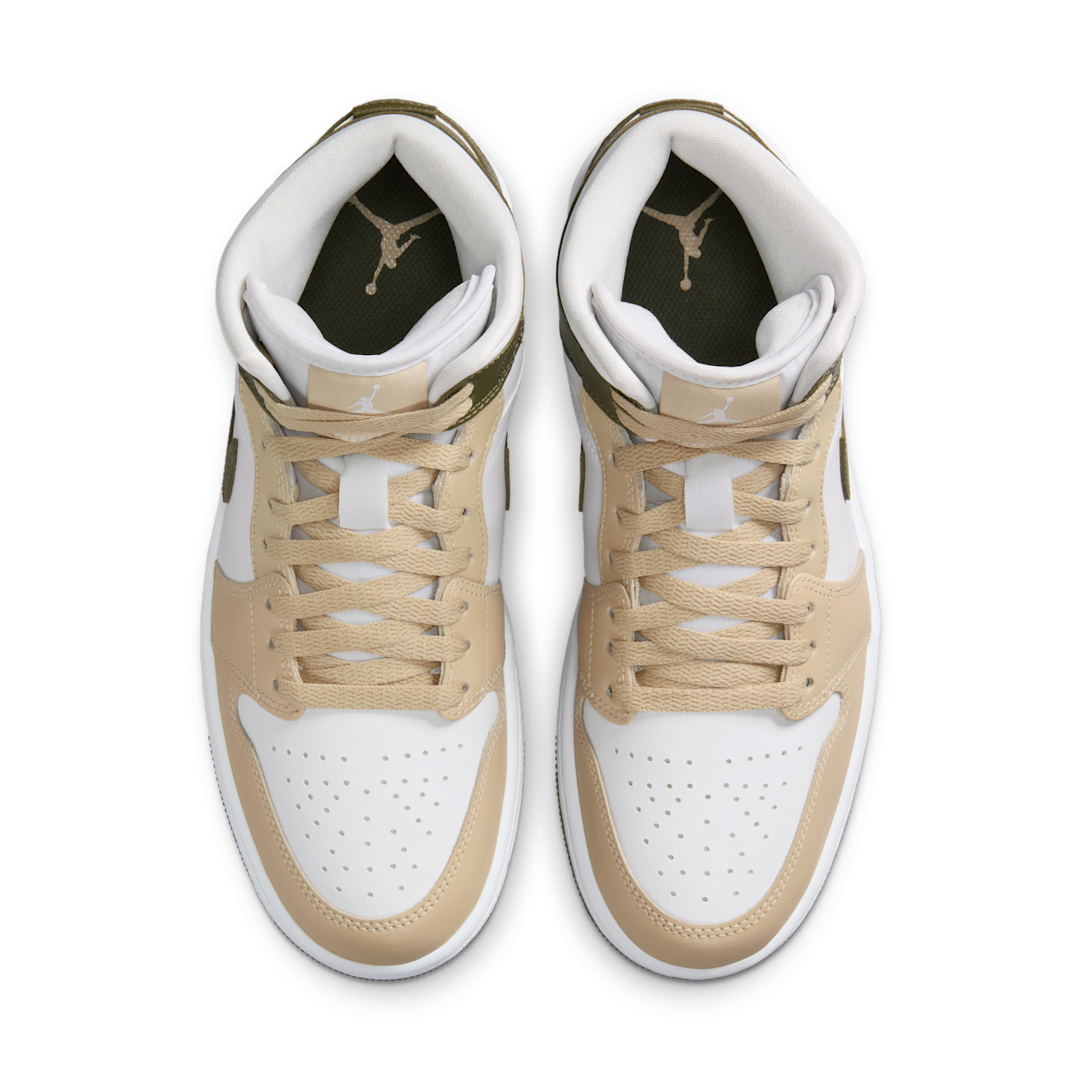 Air Jordan 1 Mid Military Drab, Tan/Olive/White (BQ6472-120)