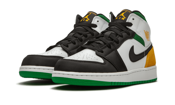 Air Jordan 1 Mid Oakland, White/Black-Lucky Green-Laser Orange (852542-101 / BQ6931-101)