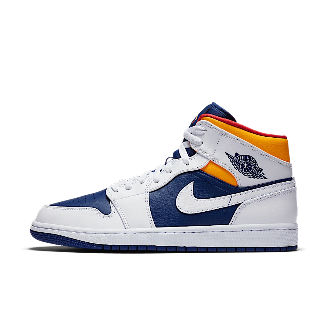 Air Jordan 1 Mid Royal Blue Laser Orange, White/Deep Royal Blue-Track Red-Laser Orange (554724-131)